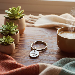 Good Vibes handmade bronze charm, a meaningful coworker gift from A Well Run Life