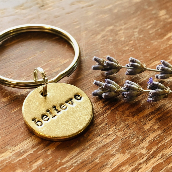 Believe charm — hand-stamped bronze inspirational gift