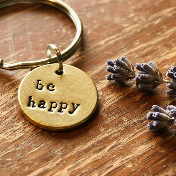 Be Happy charm — hand-stamped bronze uplifting gift