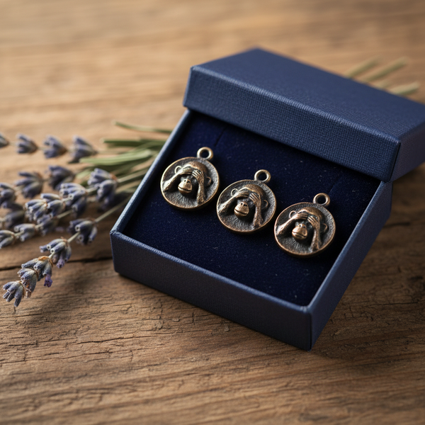 Three wise monkeys bronze charms — timeless wisdom keepsake handmade in Arizona