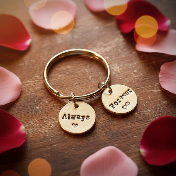 Always and Forever handmade bronze charm keychain — long-distance relationship gift, A Well Run Life
