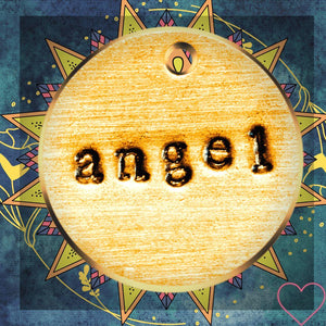 Angel hand-stamped bronze charm, handmade in Chandler, Arizona
